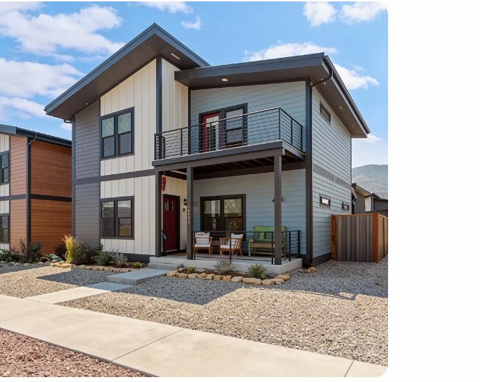 Modern Salida home with fresh landscaping and covered porch