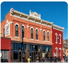 Historic red brick commercial building in downtown Salida