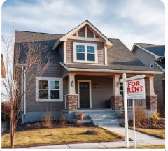 Craftsman-style single family home with For Rent sign
