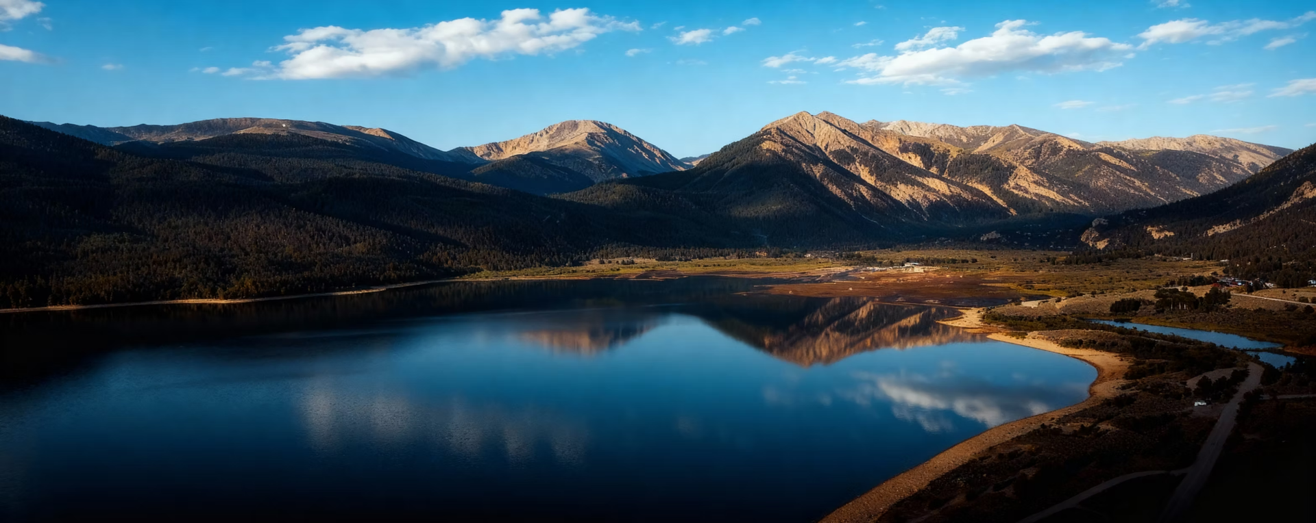 Twin Lakes reflecting the Sawatch Range at sunset