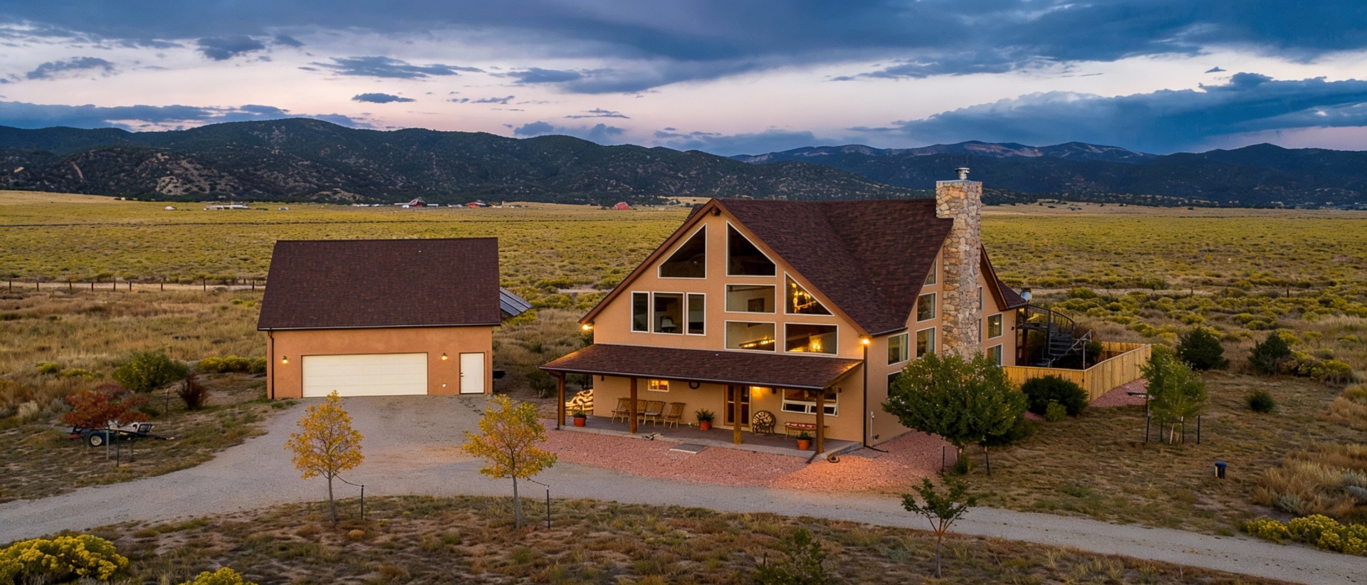 Mountain home for sale near Buena Vista, Colorado at dusk